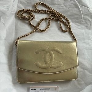 Chanel Timeless WOC Metallic Gold Wallet on Chain Crossbody Bag